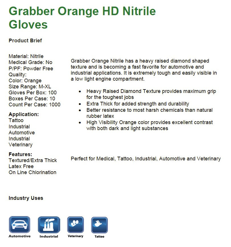 Gloveworks HD Orange Nitrile Industrial Latex Free Disposable Gloves (Case  of 1000)