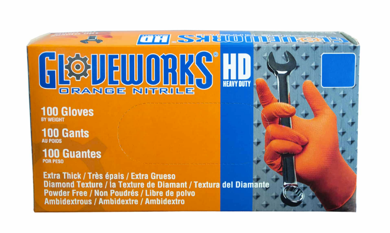  GLOVEWORKS HD Orange Nitrile Industrial Disposable Gloves, 8  Mil, Latex-Free, Raised Diamond Texture, Large, Box of 100 : Health &  Household