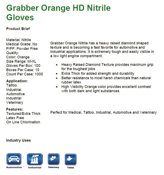 Grabber Orange HD Diamond Texture Nitrile Gloves-Box of 100 Gloves