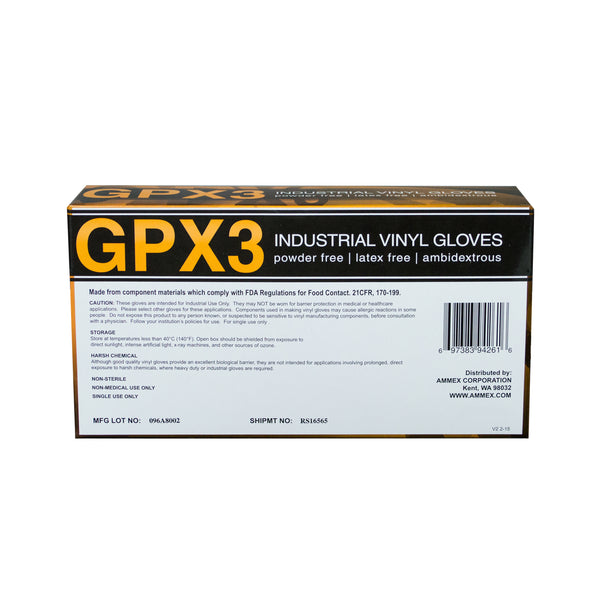 GPX3 Clear Vinyl Industrial Disposable Gloves-Box of 100 Gloves