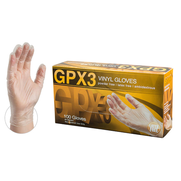 GPX3 Clear Vinyl Industrial Disposable Gloves-Box of 100 Gloves