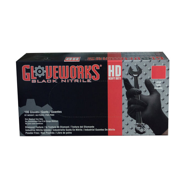 Gloveworks HD Black Nitrile Disposable Gloves-Box of 100 Gloves