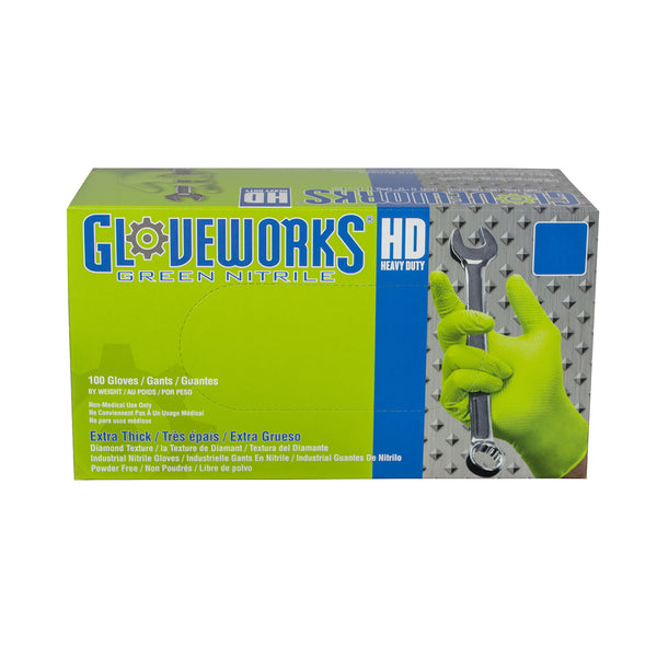 Gloveworks HD Green Nitrile Gloves-Case of 1000 Gloves
