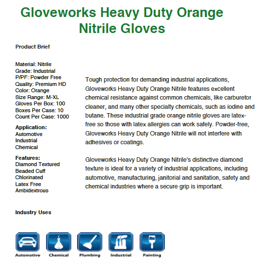 Gloveworks HD Orange Nitrile Gloves-Box of 100 Gloves