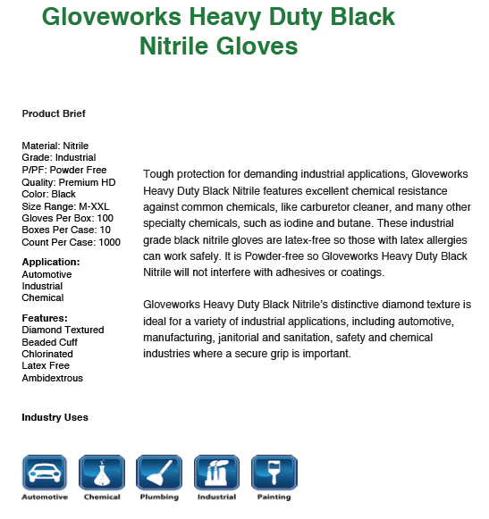 Gloveworks HD Black Nitrile Gloves-Case of 1000 Gloves
