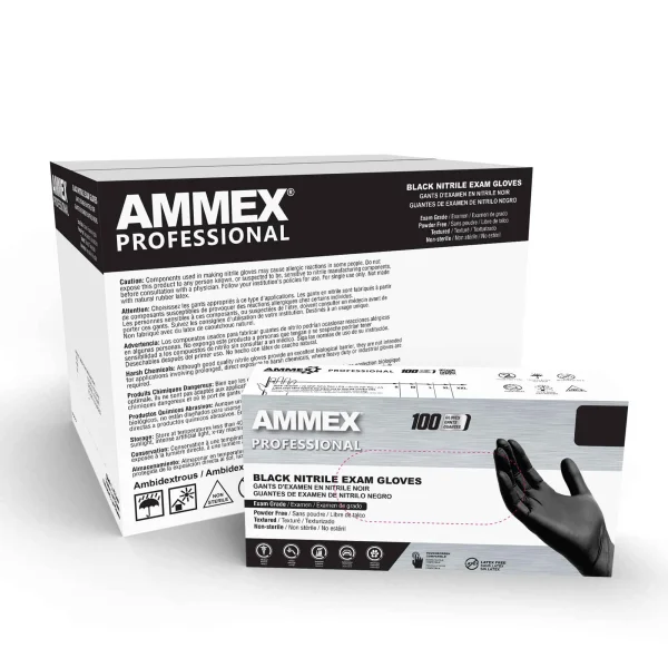 AMMEX Professional Exam Black Nitrile Gloves - Fentanyl Tested, Powder-Free - Image 3