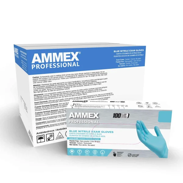 AMMEX Professional Exam Blue Nitrile Gloves - Fentanyl Tested, Powder-Free, Medical Grade - Image 3