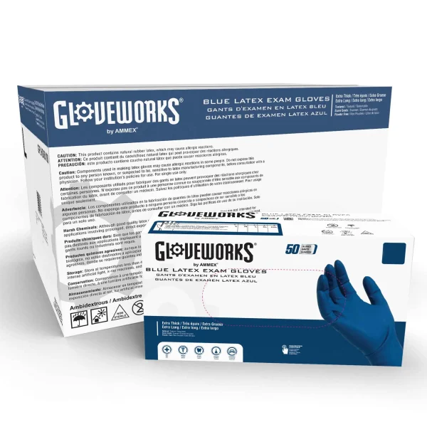 Gloveworks Exam Blue Latex Gloves - 13 Mil, Extended Cuff, Medical Grade - Image 3