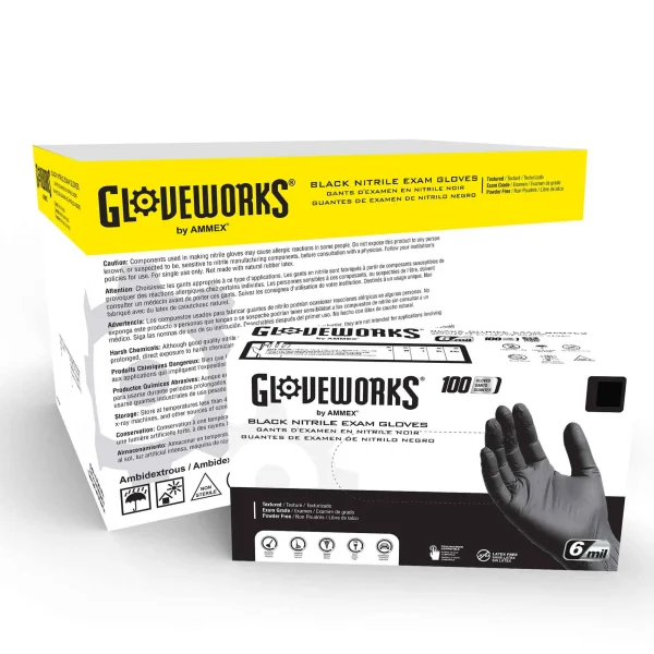 Gloveworks Exam Black Nitrile Gloves - Fentanyl Tested, Textured Grip, Medical Grade - Image 3