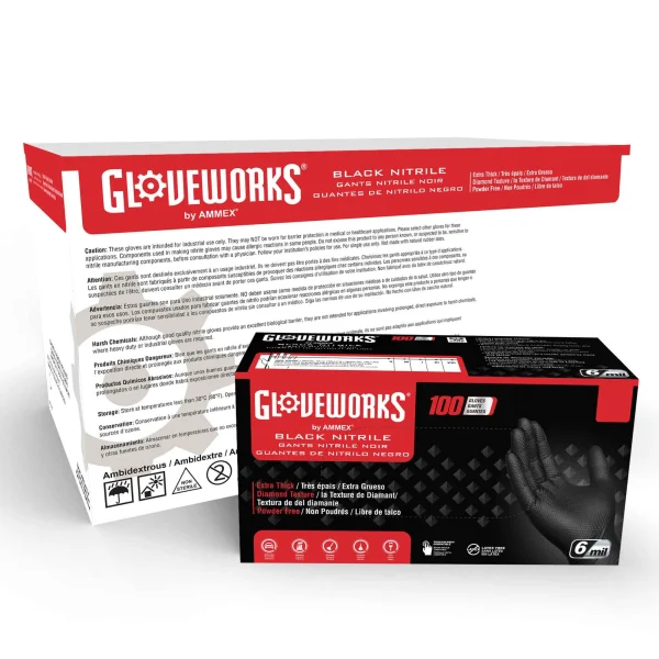 Gloveworks Industrial Black Raised Diamond Texture Nitrile Gloves - 6 Mil - Image 3