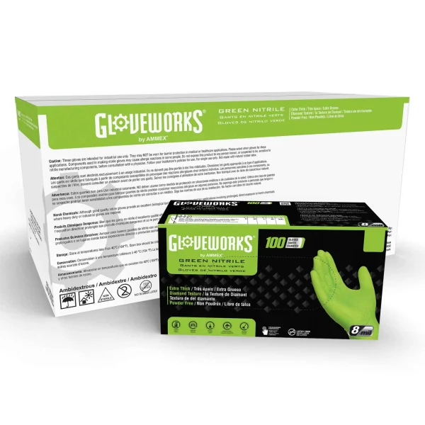 Gloveworks Industrial Green Raised Diamond Texture Nitrile Gloves - 8 Mil - Image 3