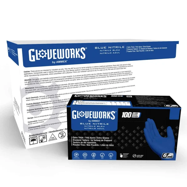 Gloveworks Industrial Royal Blue Raised Diamond Texture Nitrile Gloves - 6 Mil - Image 3