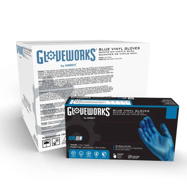 Gloveworks Industrial Blue Vinyl Gloves - Economical, Food Detectable, Polymer-Coated - Image 3