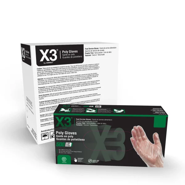 X3 Industrial Clear Poly Disposable Gloves - Embossed, Food Service Ready - Image 3
