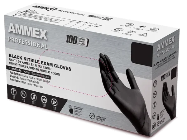 AMMEX Professional Exam Black Nitrile Gloves - Fentanyl Tested, Powder-Free - Image 2