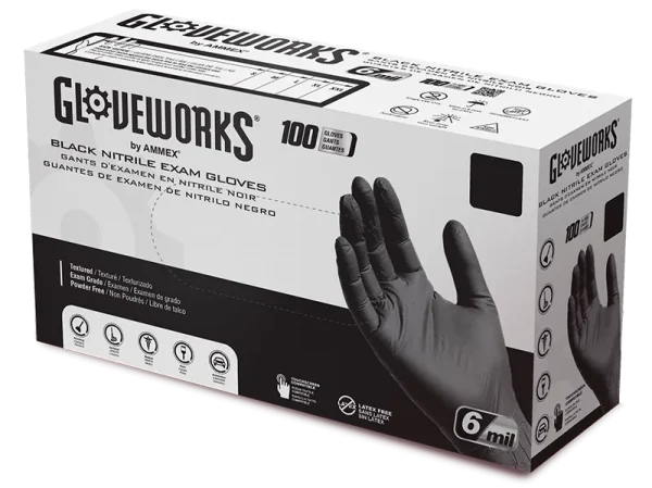Gloveworks Exam Black Nitrile Gloves - Fentanyl Tested, Textured Grip, Medical Grade - Image 2