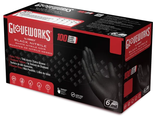 Gloveworks Industrial Black Raised Diamond Texture Nitrile Gloves - 6 Mil - Image 2