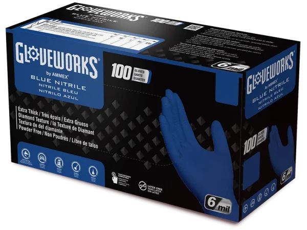 Gloveworks Industrial Royal Blue Raised Diamond Texture Nitrile Gloves - 6 Mil - Image 2