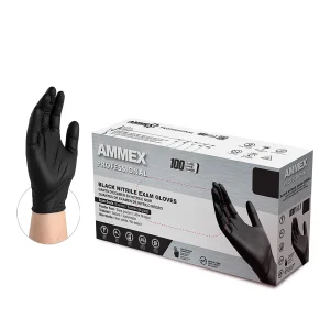 AMMEX Professional Exam Black Nitrile Gloves - Fentanyl Tested, Powder-Free