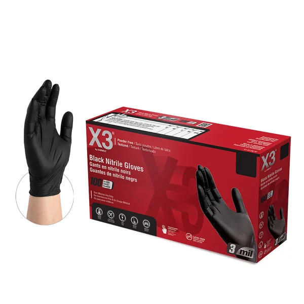 X3 Industrial Black Nitrile Gloves - 3 Mil, Dexterous, Powder-Free