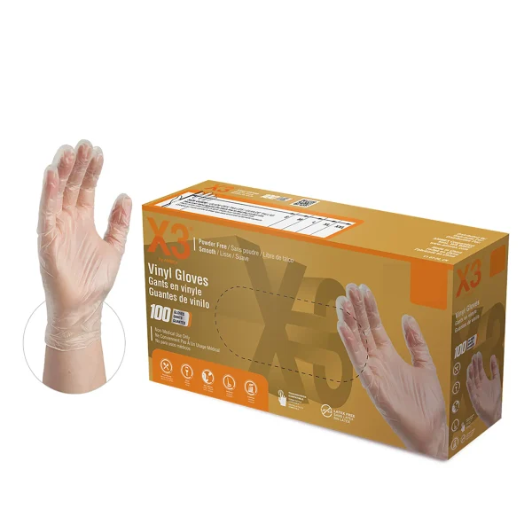 X3 Industrial Clear Vinyl Gloves - 3 Mil, Powder-Free, Food Service Ready