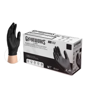 Gloveworks Exam Black Nitrile Gloves - Fentanyl Tested, Textured Grip, Medical Grade