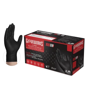 Gloveworks Industrial Black Raised Diamond Texture Nitrile Gloves - 6 Mil