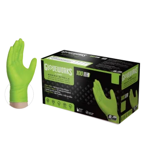 Gloveworks Industrial Green Raised Diamond Texture Nitrile Gloves - 8 Mil