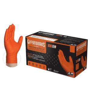 Gloveworks Industrial Orange Raised Diamond Texture Nitrile Gloves - 8 Mil