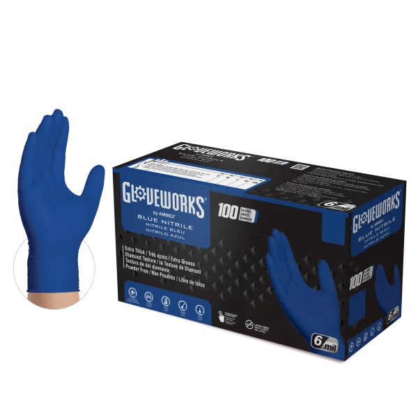 Gloveworks Industrial Royal Blue Raised Diamond Texture Nitrile Gloves - 6 Mil