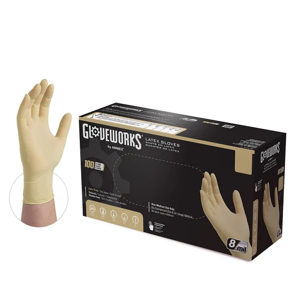 Gloveworks Industrial Ivory Latex Gloves - Heavy Duty, Double Chlorinated