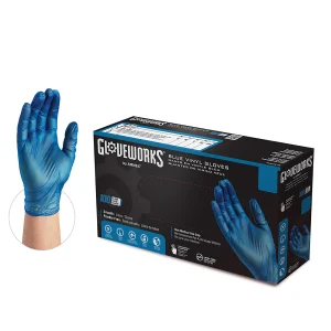 Gloveworks Industrial Blue Vinyl Gloves - Economical, Food Detectable, Polymer-Coated
