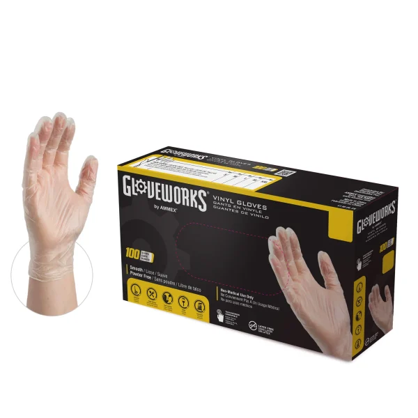Gloveworks Industrial Clear Vinyl Gloves - Economical, Polymer-Coated
