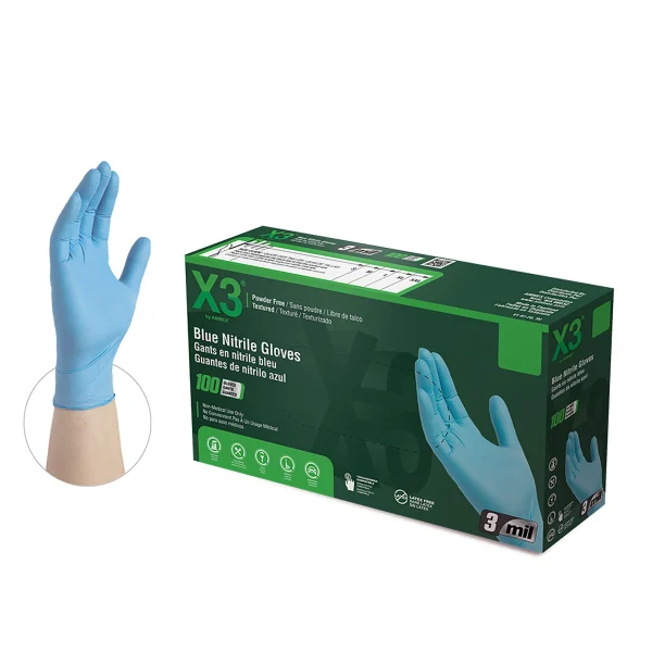 X3 Industrial Blue Nitrile Gloves - Dexterous, Rip-Resistant, Powder-Free