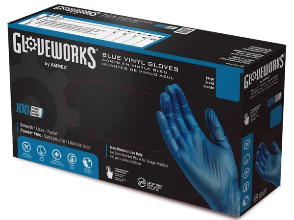 Gloveworks Industrial Blue Vinyl Gloves - Economical, Food Detectable, Polymer-Coated - Image 2