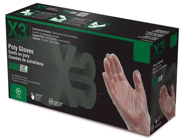 X3 Industrial Clear Poly Disposable Gloves - Embossed, Food Service Ready - Image 2