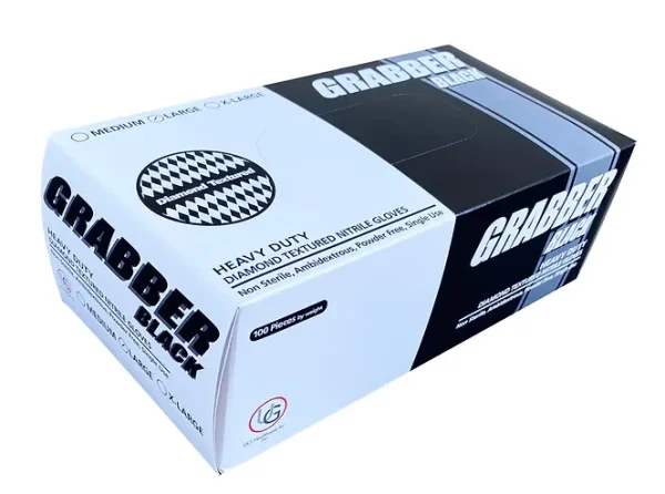 Grabber Black Nitrile Gloves - Heavy Duty Diamond Textured