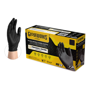 Gloveworks Exam Black Nitrile Gloves - Fentanyl Tested, Textured Grip, Medical Grade