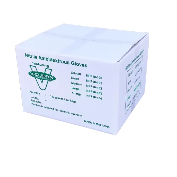 V-Clean 10" Nitrile Gloves - Cleanroom Compatible, Chemical Resistant, Powder-Free