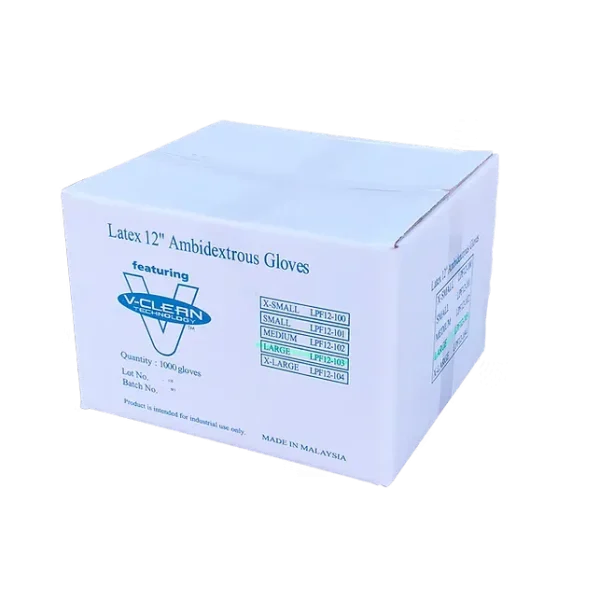 V-Clean 12" Latex Gloves - Cleanroom Compatible, Extended Cuff, Powder-Free