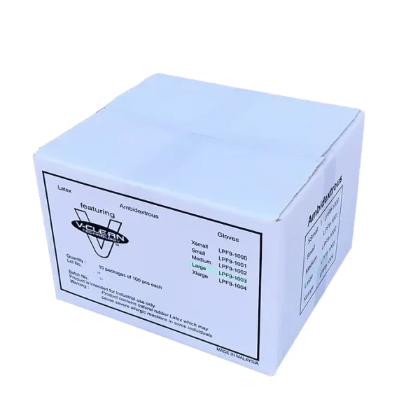 V-Clean 9" Latex Gloves - Cleanroom Compatible, Double Poly-Bagged